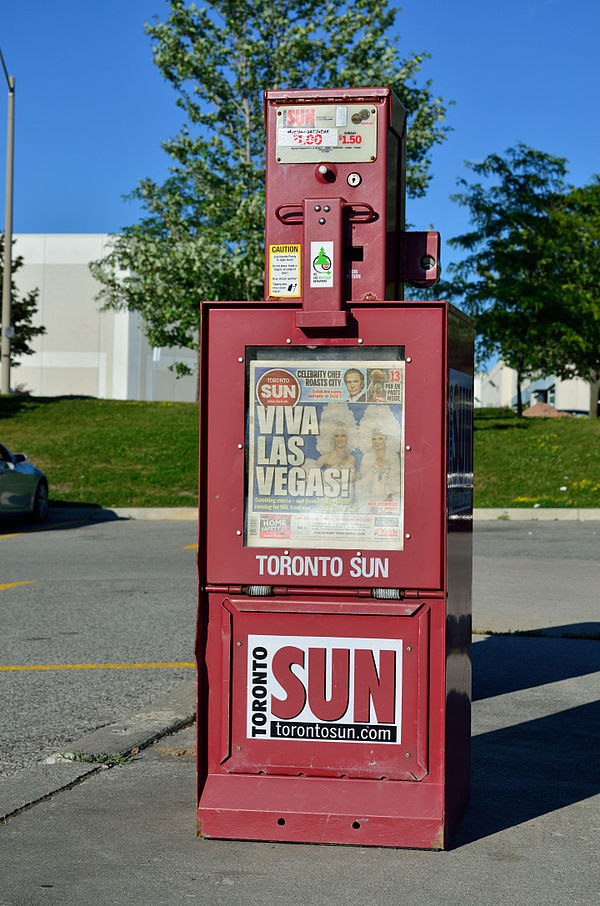 A Toronto Sun newspaper vending machine in 2015.