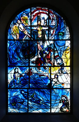 Expressionist window by Marc Chagall, at All Saints' Church, Tudeley, Kent, UK