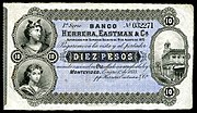 Thumbnail for File:URU-S181-Banco Herrera, Eastman &amp; Ca-10 Pesos (1873, face only).jpg