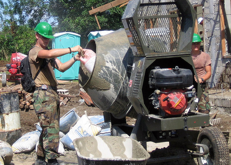 File:US Navy 060223-N-2527S-020 Seabees assigned to the Naval Mobile Construction Battalion Four (NMCB-4) mixes concrete to be used at during reconstruction of Tiptipon School house on Sulu Island.jpg