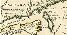Gravure représentant le territoire des Papinachois près de la rivière Manicouagan en 1713.
