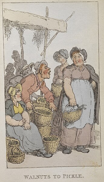 File:Walnuts to pickle. Street traders selling pickled walnuts - Rowlandson's characteristic Sketches of the Lower Orders (1820) - BL.jpg