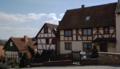 English: Half-timbered buildings in Wartenberg, Angersbach, Hainigweg 22 20 18 (from right to left), Hesse, Germany.