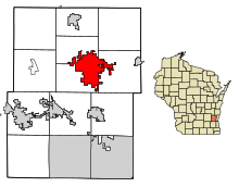Washington County Wisconsin Incorporated und Unincorporated Gebiete West Bend Highlighted.svg