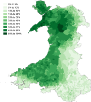 Proportion of Welsh speakers (2011 census) Welsh speakers in the 2011 census.png