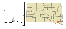Yankton County South Dakota Beépített és be nem épített területek Gayville Highlighted.svg