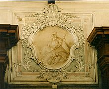 "Allégorie de la Foi", fresque en camaïeu de sépia, 120cm x 120cm ca, de Francesco Zugno (1709-1787), Venise, bibliothèque du couvent de "San Lazzaro degli Armeni", 1740-1741