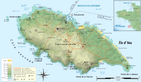 Carte physique de l’île d’Yeu.