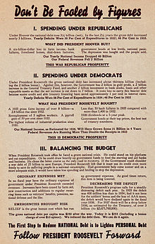 1936 re-election handbill for Roosevelt promoting his economic policy. 1936 FDR "Don't Be Fooled by Figures" Re-election handbill.jpg