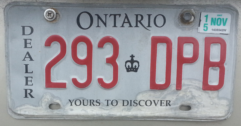 File:2007 Ontario license plate 293♔DPB dealer.png