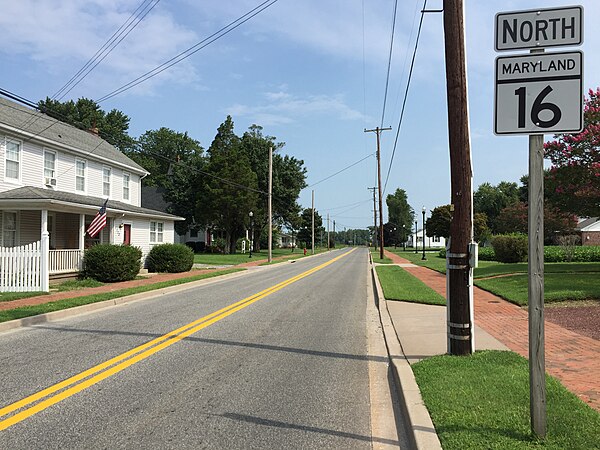 View north along MD 16 at MD 14 in East New Market