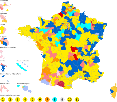 Color político del candidato que lidera la segunda vuelta por circunscripción