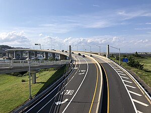 2021-09-08 15 55 53 View north along New Jersey State Route 36 from the pedestrian overpass at the entrance to Sandy Hook in Sea Bright, Monmouth County, New Jersey.jpg