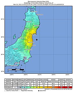 <span class="mw-page-title-main">2022 Fukushima earthquake</span> 2022 earthquake near Fukushima, Japan