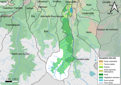 Barevná mapa znázorňující využití půdy.