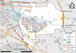 Carte en couleur présentant le réseau hydrographique de la commune