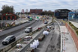 Looking west onto the A63 in Kingston upon Hull from Murdoch's Connection.