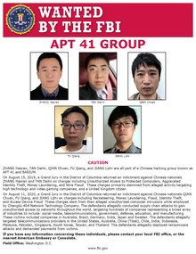 An FBI wanted poster for 5 Chinese hackers associated with APT 41 APT-41-Group-Cyber-Wanted-Web.pdf