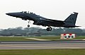 A US Air Force (USAF) F-15E Strike Eagle fighter aircraft, 494th Fighter Squadron (FS), 48th Fighter Wing (FW), RAF (Royal Air Force) Lakenheath, United Kingdom (UK), takes to the E - DPLA - 0b9f173377c7cb81c1a4408dfa822b61.jpeg