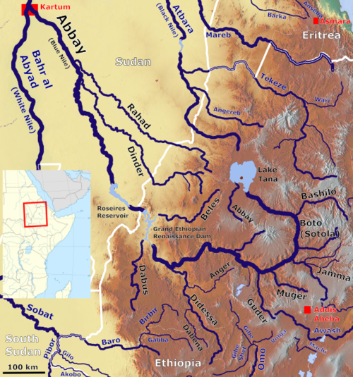 Cours des rivières Birbir, Gabba et Geba en amont du Baro selon l'une des cartes.