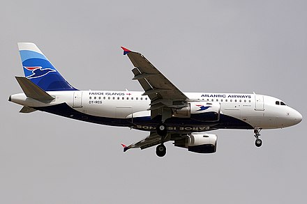 Atlantic Airways Airbus A319 landing at Barcelona–El Prat Airport, Spain