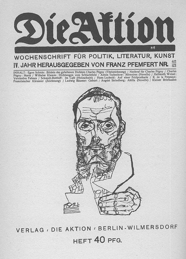 Front page of Die Aktion from October 1914 with a portrait of Charles Péguy by Egon Schiele