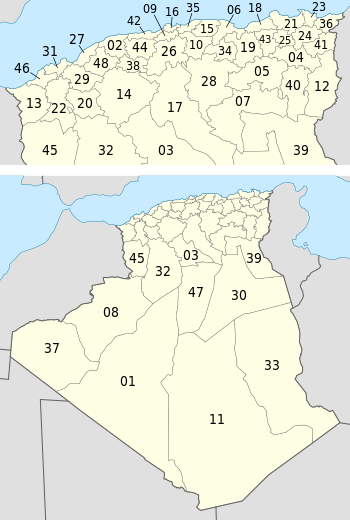 Algeria, administrative divisions (+northern) - Nmbrs (geosort) - monochrome.svg