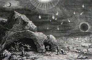 Apocalypse 7. Opening the seals, earthquakes &c.. Revelation cap 6 vv 12-17. Mortier's Bible. Phillip Medhurst Collection.jpg