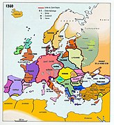 L'Europe en 1360, lors de la guerre de Cent Ans.