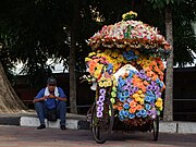 An extensively decorated trishaw in Melaka.