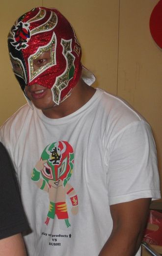 Tetsuya Bushi, risked his mask twice in La Guerra del Golfo tournaments. BUSHI - NJPW.JPG