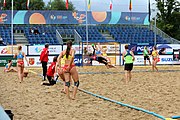 Deutsch: Beachhandball Europameisterschaften 2019 (Beach handball Euro); Tag 5: 6. Juli 2019 – Frauen, Platzierungsspiel für die Ränge 9–12, Deutschland-Polen 2:1 (22:23, 19:16, 7:6) English: Beach handball Euro; Day 5: 6 July 2019 – Placement Match/Cross Match for rank 9–12 Women – Germany-Poland 2:1 (22:23, 19:16, 7:6)