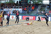 Deutsch: Beachhandball Europameisterschaften 2019 (Beach handball Euro); Tag 5: 6. Juli 2019 – Frauen, Platzierungsspiel für die Ränge 9–12, Deutschland-Polen 2:1 (22:23, 19:16, 7:6) English: Beach handball Euro; Day 5: 6 July 2019 – Placement Match/Cross Match for rank 9–12 Women – Germany-Poland 2:1 (22:23, 19:16, 7:6)