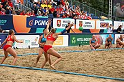 Deutsch: Beachhandball Europameisterschaften 2019 (Beach handball Euro); Tag 5: 6. Juli 2019 – Frauen, Halbfinale, Kroatien-Dänemark 1:2 (12:19, 17:10, 4:7) English: Beach handball Euro; Day 5: 6 July 2019 – Semifinal Men – Croatia-Denmark 1:2 (12:19, 17:10, 4:7)