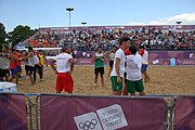 Deutsch: Beachhandball bei den Olympischen Jugendspielen 2018; Tag 7, 13. Oktober 2018; Jungen, Finale – Portugal-Spanien 1:2 English: Beach handball at the 2018 Summer Youth Olympics at 13 October 2018 – Boys Gold Medal Match – Portugal-Spain 1:2