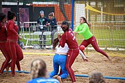 Deutsch: Beachhandball bei den Olympischen Jugendspielen 2018; Tag 6, 11. Oktober 2018; Mädchen, Platzierungsspiel um Platz 7 - Russland-Venezuela 2:0 English: Beach handball at the 2018 Summer Youth Olympics at 11 October 2018 – Girl's Placement Match 7-8 – Russia-Venezuela 2:0