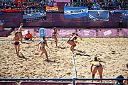 Deutsch: Beachhandball bei den Olympischen Jugendspielen 2018; Tag 3, 10. Oktober 2018; Mädchen, Vorrunde, Gruppe B - Niederlande-Argentinien 2:0 English: Beach handball at the 2018 Summer Youth Olympics at 10 October 2018 – Girls Preliminary Round Group B‎ – Netherlands-Argentina 2:0