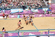 Deutsch: Beachhandball bei den Olympischen Jugendspielen 2018; Tag 3, 9. Oktober 2018; Mädchen, Vorrunde, Gruppe A - Chinese Taipei (Taiwan)-Mauritius 2:0 English: Beach handball at the 2018 Summer Youth Olympics at 9 October 2018 – Girls Preliminary Round Group A‎ – Chinese Taipei-Mauritius 2:0