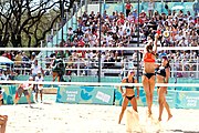 Deutsch: Beachvolleyball bei den Olympischen Jugendspielen 2018; Tag 9, 15. Oktober 2018; Mädchen, Viertelfinale: USA-Spanien 2–1 (21–19/17–21/15–9) English: Beach volleyball at the 2018 Summer Youth Olympics at 15 October 2018 – Girls Quarterfinals: USA-Spain 2–1 (21–19/17–21/15–9)