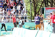 Deutsch: Beachvolleyball bei den Olympischen Jugendspielen 2018; Tag 9, 15. Oktober 2018; Mädchen, Viertelfinale: USA-Spanien 2–1 (21–19/17–21/15–9) English: Beach volleyball at the 2018 Summer Youth Olympics at 15 October 2018 – Girls Quarterfinals: USA-Spain 2–1 (21–19/17–21/15–9)