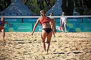 Deutsch: Beachvolleyball bei den Olympischen Jugendspielen 2018; Tag 8, 14. Oktober 2018; Mädchen, Achtelfinale – Bolivien-Puerto Rico 0:2 (18–21/18–21 ) English: Beach volleyball at the 2018 Summer Youth Olympics at 14 October 2018 – Girls Round of 16 – Bolivia-Puerto Rico 0:2 (18–21/18–21 )