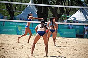 Deutsch: Beachvolleyball bei den Olympischen Jugendspielen 2018; Tag 8, 14. Oktober 2018; Mädchen, Achtelfinale – Mexiko-China 0:2 (15–21/16–21) English: Beach volleyball at the 2018 Summer Youth Olympics at 14 October 2018 – Girls Round of 16 – Mexico-China 0:2 (15–21/16–21)