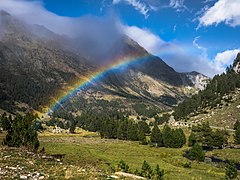 Rainbow over the Llanos del Hospital plains, Benasque