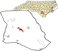 Bladen County North Carolina aree incorporate e non incorporate Elizabethtown evidenziato.svg