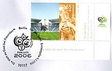 Estampilla conmemorativa de la final del Mundial de 2006 jugada en el olímpico de Berlín.