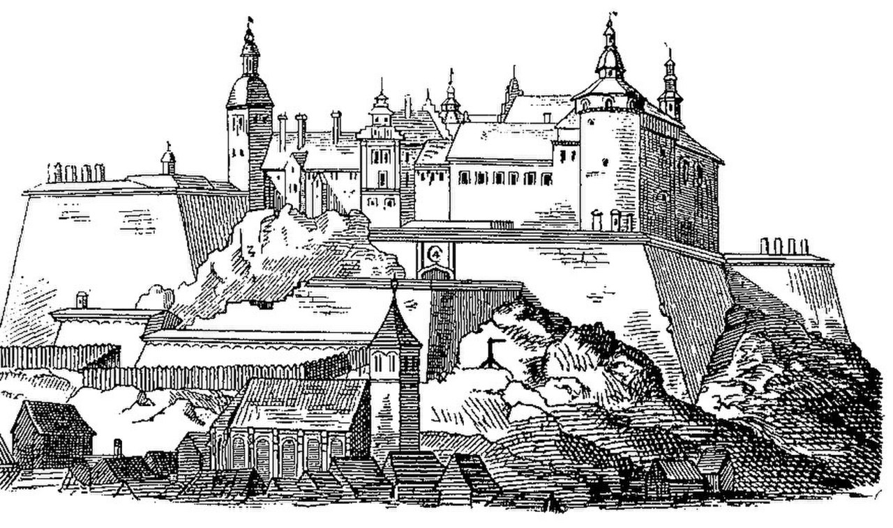 Монастырь гравюра Средневековая