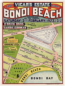 Bondi Beach, Vicar's Estate Auction, 1923, subdivision plan