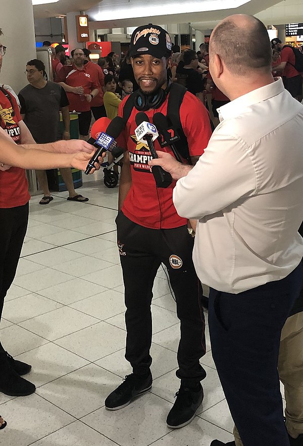 Cotton in March 2019, at Perth Airport after winning the NBL championship