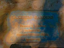 Path marker at Chicago Botanic Garden designating Rowland's contribution. CBG Lakeside Gardens path marker(6.29.22).jpg