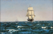 Das Segelschiff und ein Dampfer auf See (1878)